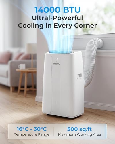 Portable Air Conditioner 14000 BTU, 4-in-1 Cooling, Dehumidifier, Fan & Sleep Mode, 24-Hour Timer, Auto-Swing, Remote Control, Exhaust Hose
