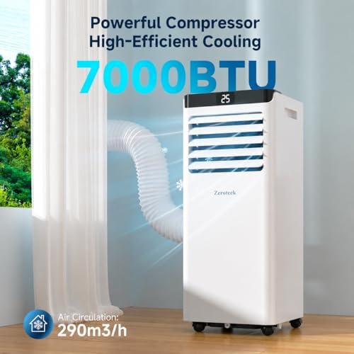 Portable Air Conditioner for Rooms up to 269 sq.ft, 4-in-1 Cooling, Dehumidifier, Fan & Sleep Modes, Remote Control, 24-Hour Timer, Window Kit