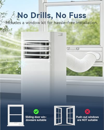 9000 BTU Portable Air Conditioner with WiFi Control, 4-in-1 Cooling, Dehumidifier, Fan & Sleep Mode, Remote Control, 24-Hour Timer
