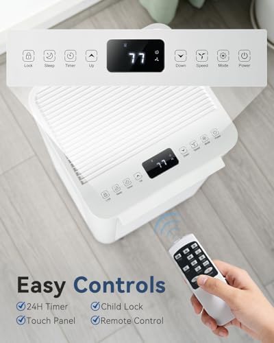 9000 BTU Portable Air Conditioner with WiFi Control, 4-in-1 Cooling, Dehumidifier, Fan & Sleep Mode, Remote Control, 24-Hour Timer