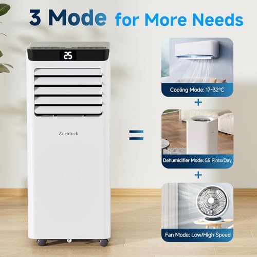 Portable Air Conditioner for Rooms up to 269 sq.ft, 4-in-1 Cooling, Dehumidifier, Fan & Sleep Modes, Remote Control, 24-Hour Timer, Window Kit