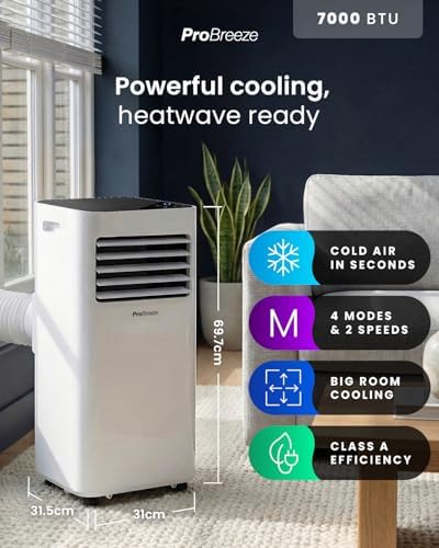 Portable Air Conditioner 7000 BTU, 4-in-1 Cooling, Fan, Dehumidifier & Sleep Mode, Remote Control, 24-Hour Timer, Dual Window Venting Kit Included