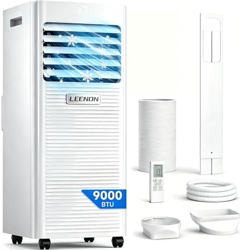 9000 BTU Portable Air Conditioner, 4-in-1 Cooling, Dehumidifier, Fan & Sleep Mode, Remote Control, 24-Hour Timer, Exhaust Hose Kit, Energy Class A