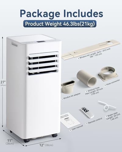 9000 BTU Portable Air Conditioner with WiFi Control, 4-in-1 Cooling, Dehumidifier, Fan & Sleep Mode, Remote Control, 24-Hour Timer