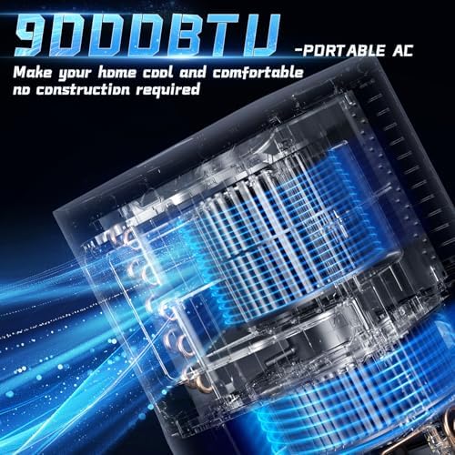 9000 BTU Portable Air Conditioner, 4-in-1 Cooling, Dehumidifier, Fan & Sleep Mode, Self-Evaporation, Remote Control, 24-Hour Timer