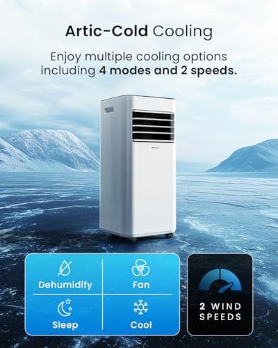 Portable Air Conditioner 7000 BTU, 4-in-1 Cooling, Fan, Dehumidifier & Sleep Mode, Remote Control, 24-Hour Timer, Dual Window Venting Kit Included