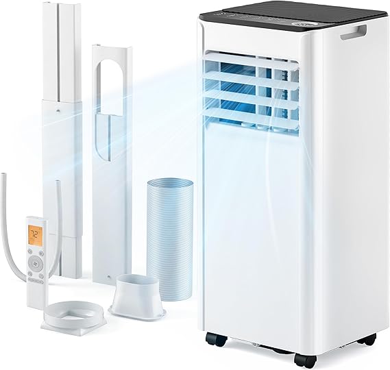 Portable Air Conditioner 9000 BTU, 4-in-1 Cooling & Dehumidifier, Energy Efficient, Quiet Operation, Digital Display, Window Kit, 24-Hour Timer