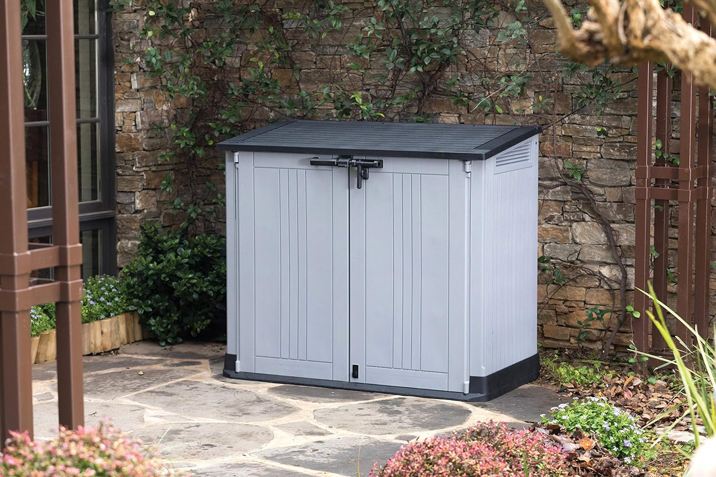 Store-It-Out Pro Outdoor Garden Storage Shed – Beige with Brown Lid, 1200L Capacity